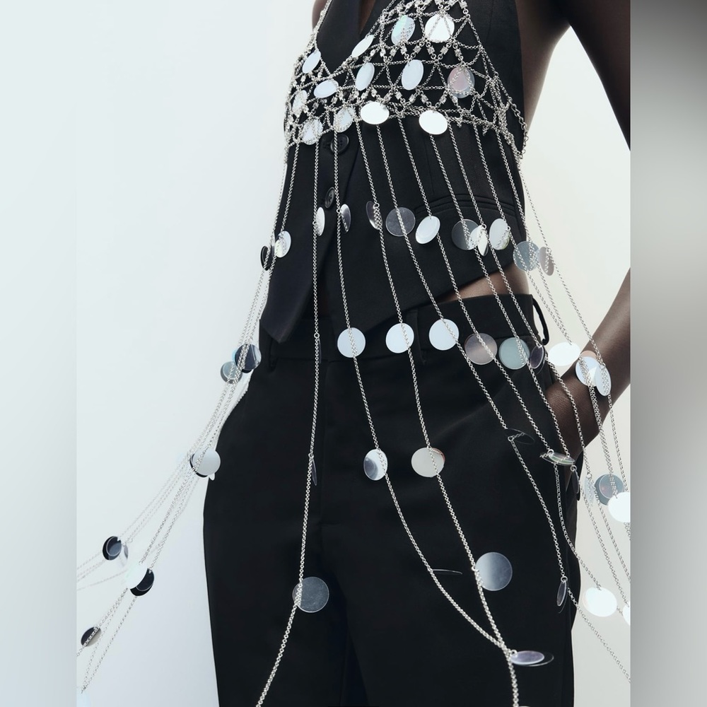 Zara Black Chain & Sequin Crop Top